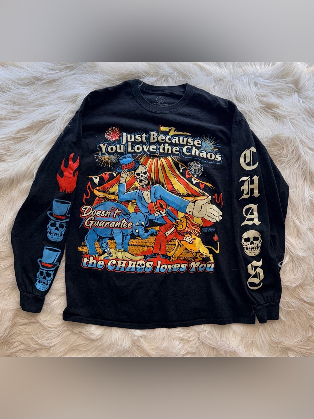 Boss Dog Art Dept. Circus Chaos Skeleton Graphic Print Long Sleeve T-shirt